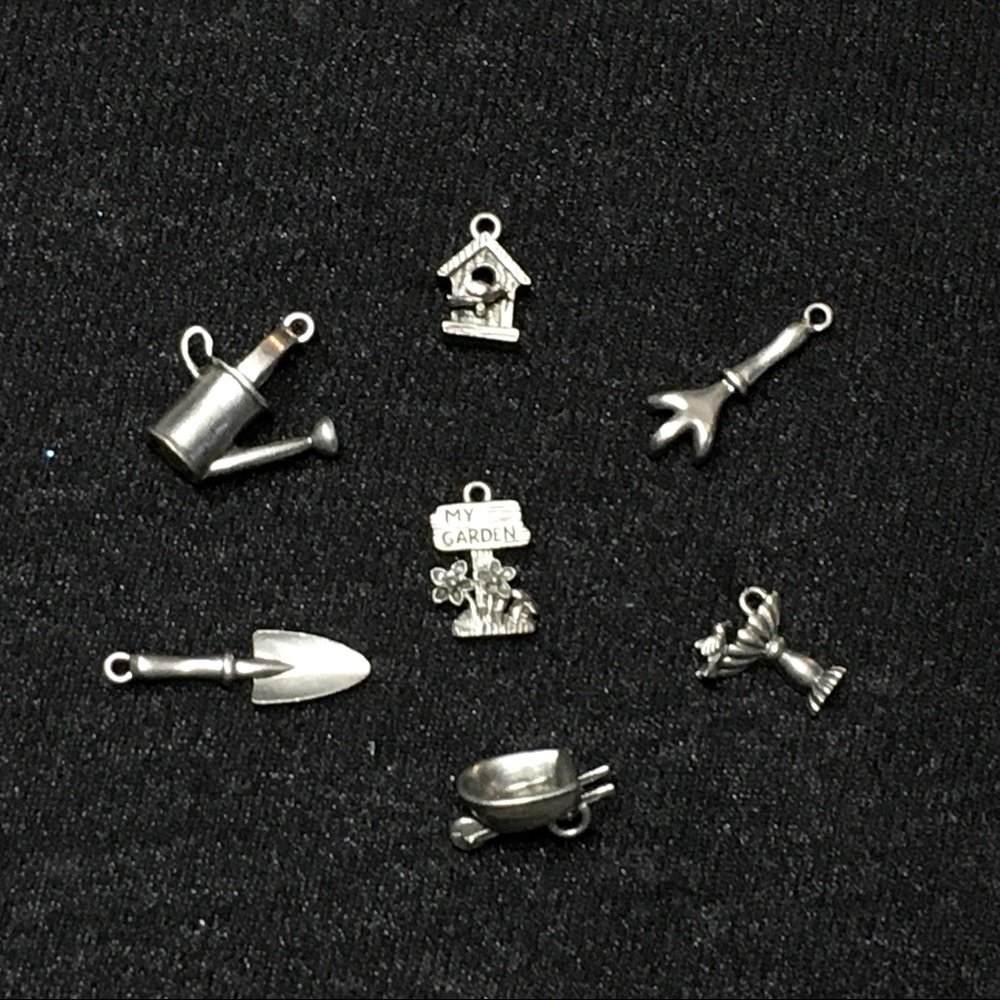 Antiqued Pewter Garden Charm Set of 7